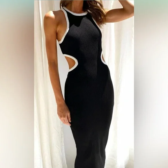 Black Midi Cut Out Dress - Picture 2 of 4